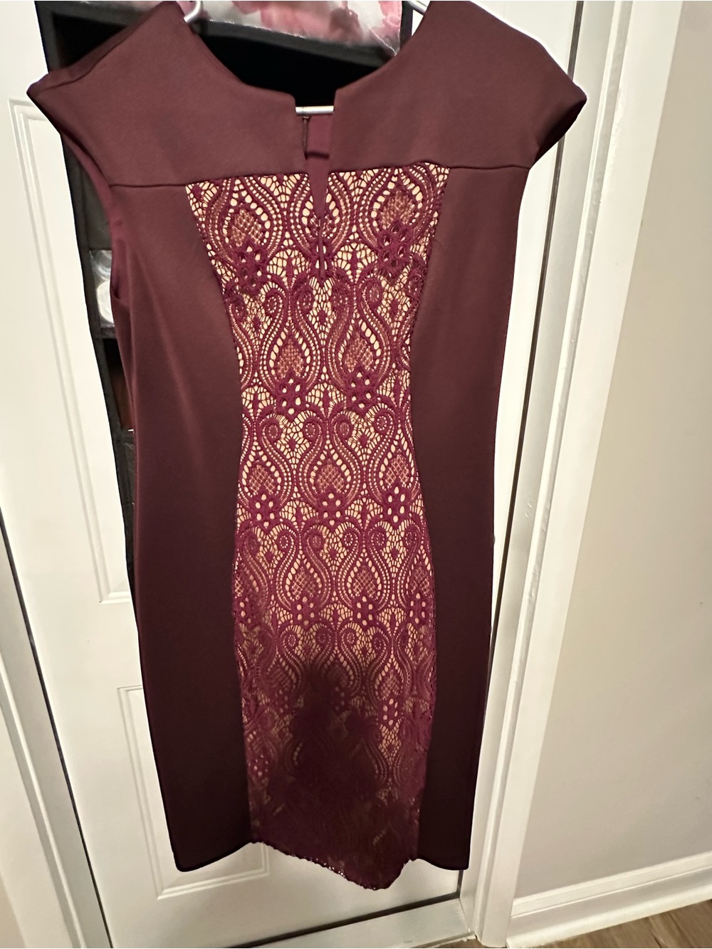 connected apparel Burgundy Lace-Panel Midi Dress